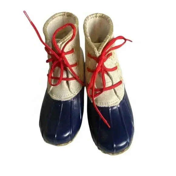 Jack Rogers Chloe Women's Size 6 Ankle Duck Boots Waterproof Cream Navy Metallic - Picture 8 of 9